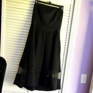 Express Strapless fit and flare dress With Mesh Accents